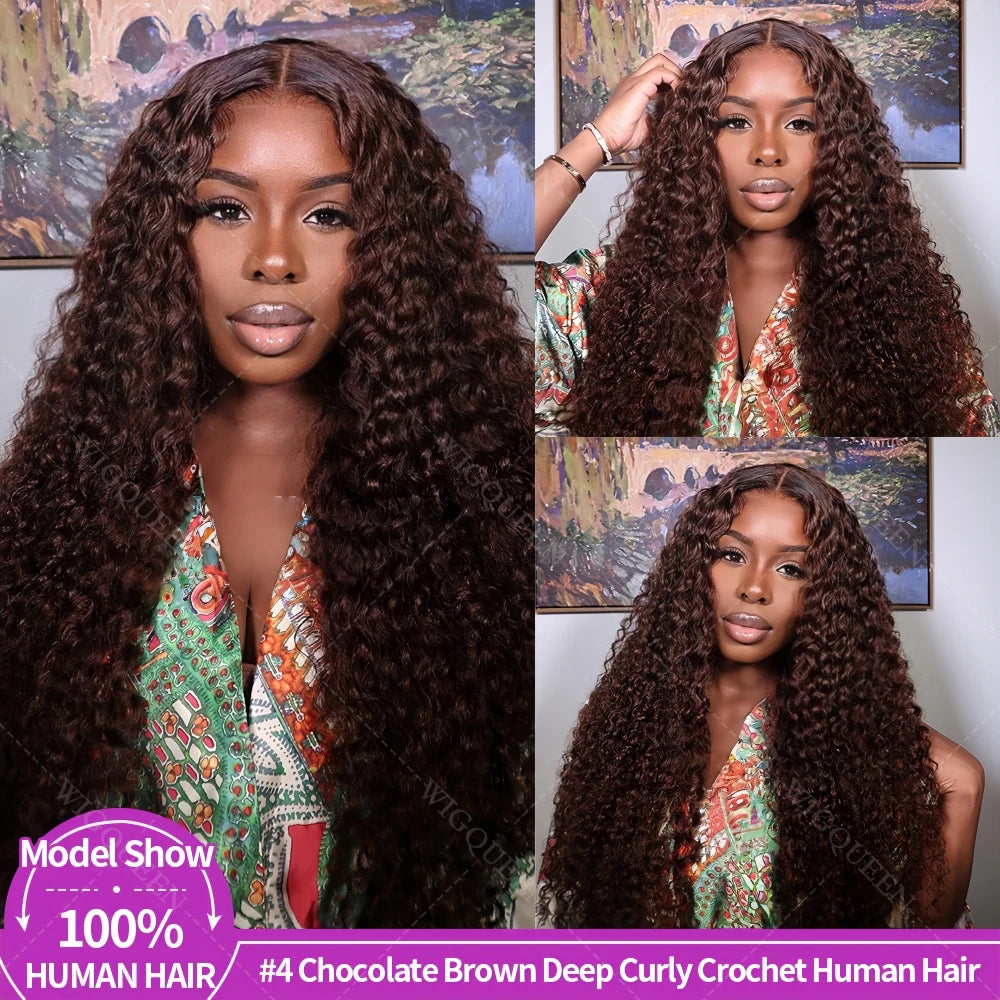 12A Deep Wave Crochet Hair Honey Blonde Highlight Ocean Wave Crochet Bulk Human Hair Extensions Curly Crochet Hair With String