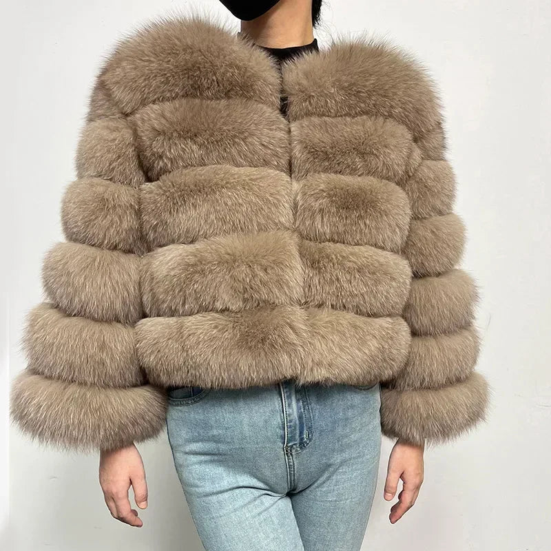 Women's Fox Fur Coat with Detachable Sleeves