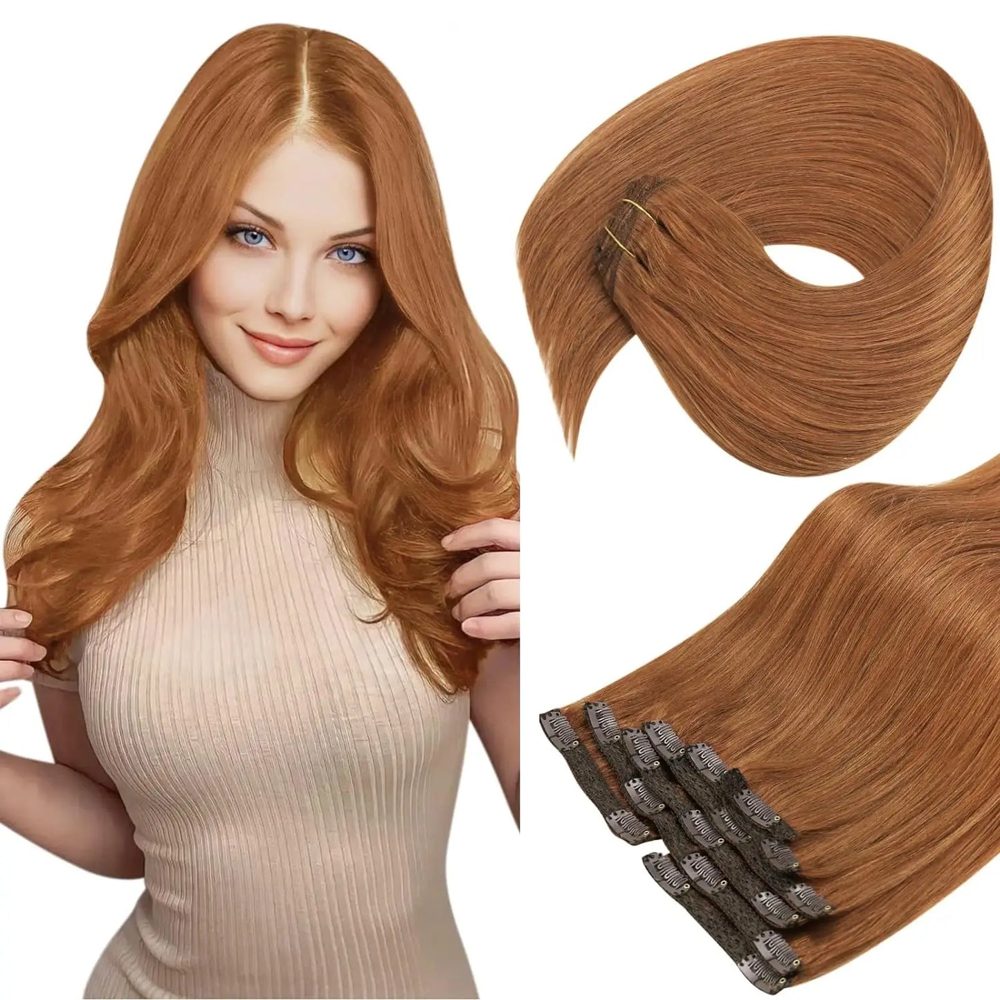 VeSunny Clip in Hair Extension Human Hair Balayage Natural Human Hair Extension Human Hair Clip Extension for Women