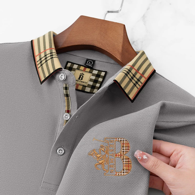 Summer men's fashion casual short sleeved polo shirt high-end boutique embroidered top comfortable and breathable lapel T-shirt