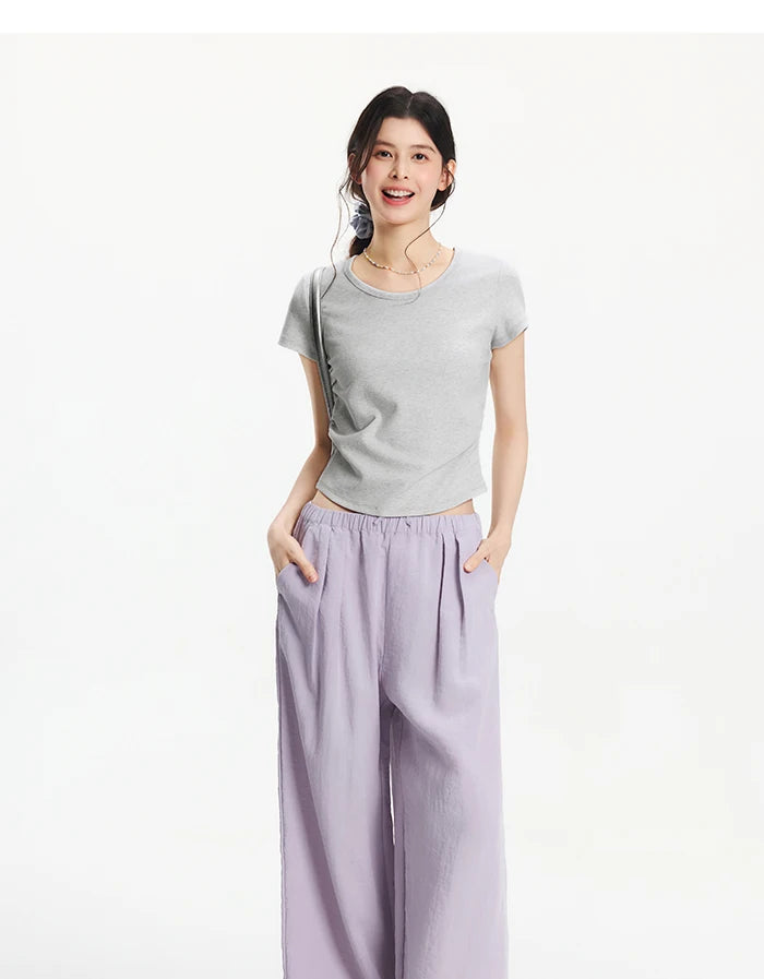 Semir Short Sleeve T-Shirt Women Cropped Slim Fit Shoulder Fit Design 2026 New Summer Embroidered Top Versatile for Chic Outfits