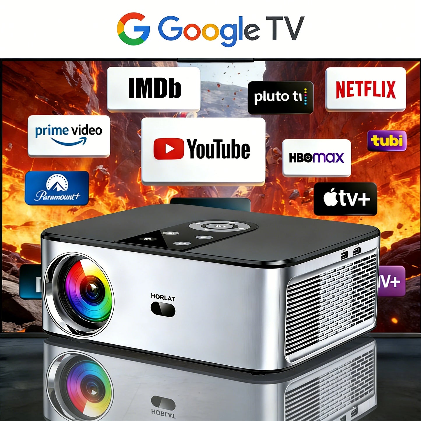 HORLAT 40000Lumen 4K Google TV LED Projector 3D Cinema Full HD 1080P Video Home Theater Auto Keystone 5G WiFi Portable Proyector