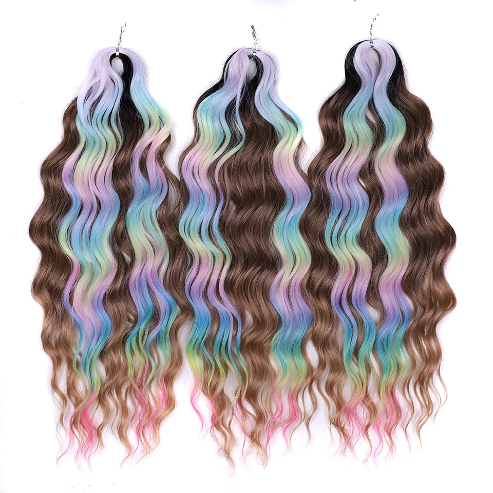 Anna Synthetic Hair 24 Inch Water Wave Braiding Hair Extensions Ombre Blonde Deep Wave Afro Curl Twist Crochet Hair for Women