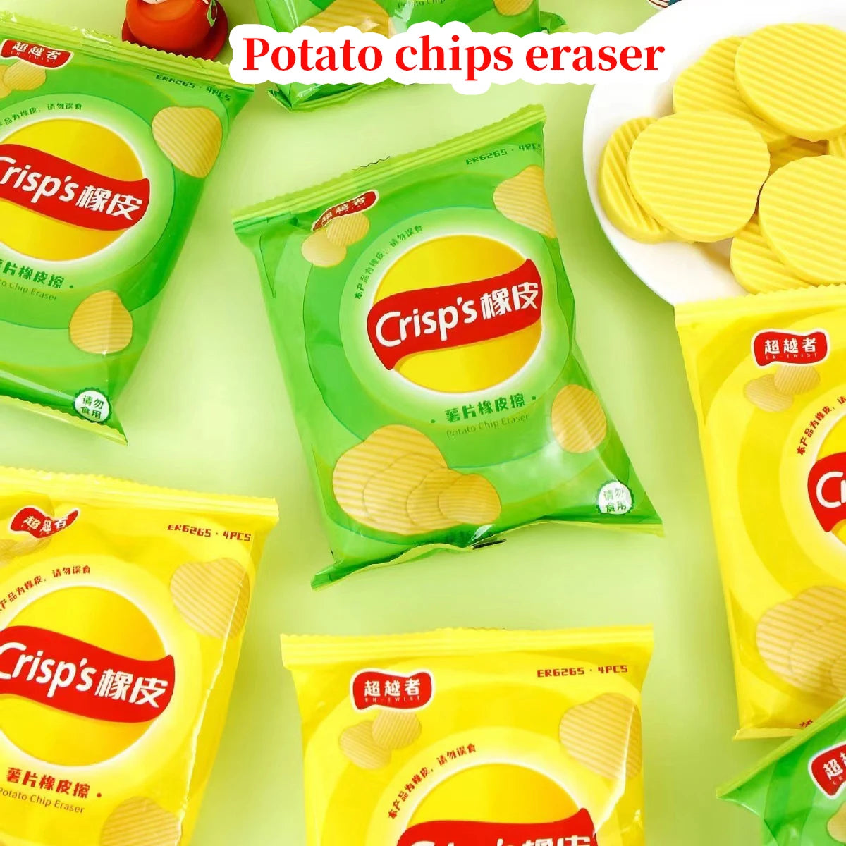 Aesthetic stationery back to school supplies Kawaii Stationery items Potato chips  Erasers rubber school stationery accessories