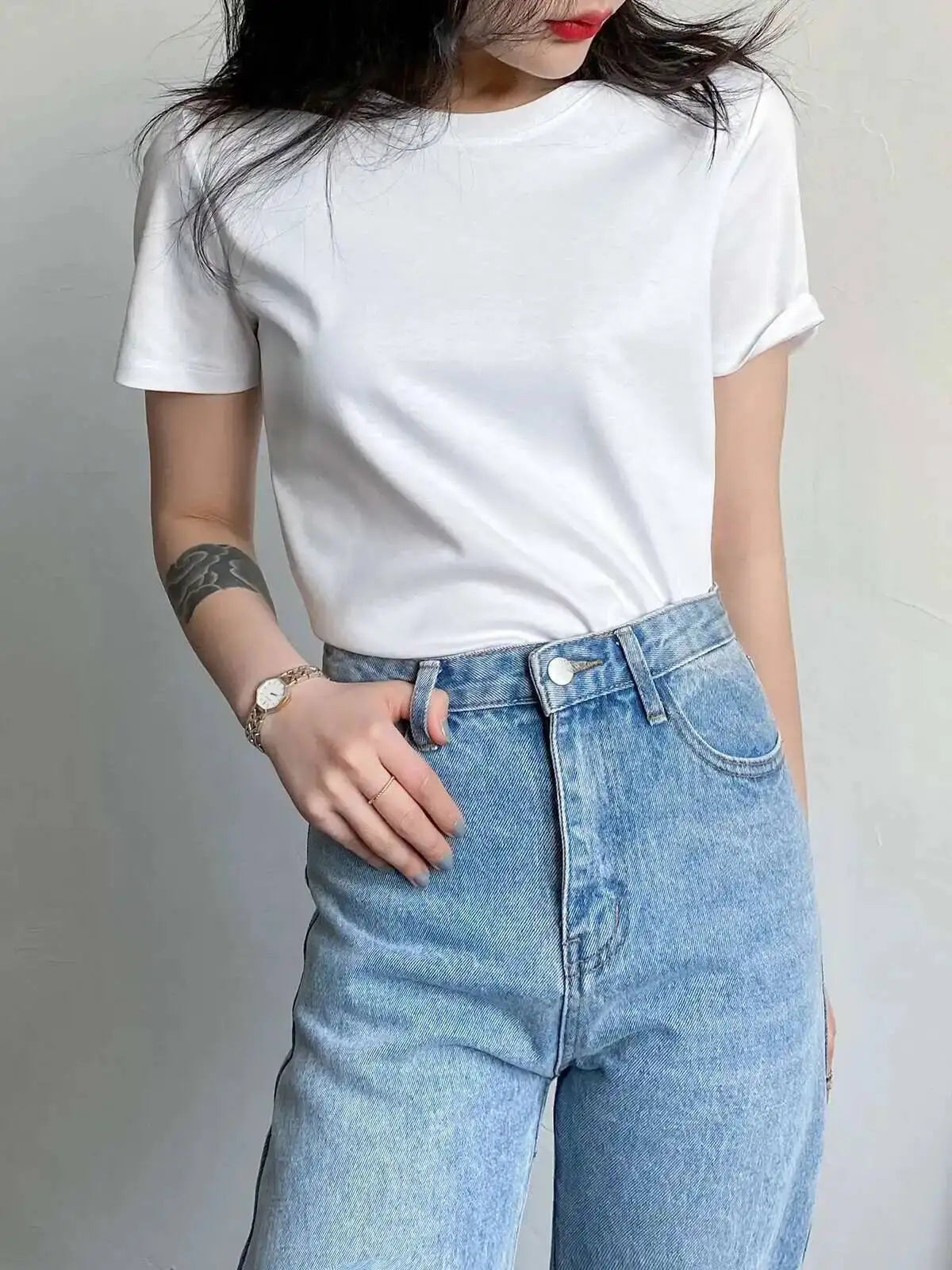 Women's Luxury Mulberry Silk Cotton T-Shirt – Loose Round Neck Short Sleeve Solid Basic Top