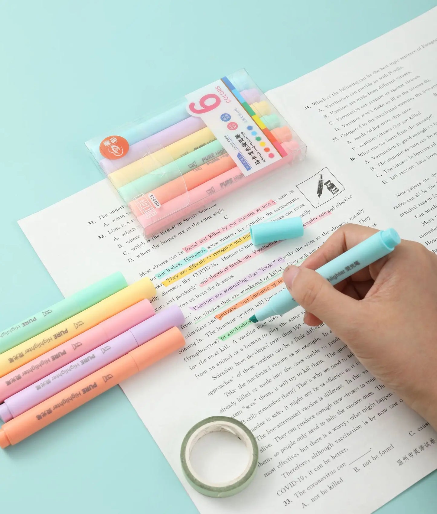 6Pcs/set Pastel Color Macaron Highlighter Pen Marker Pens Fluorescent Pen Drawing Highlighters Cute Stationery School Supplies
