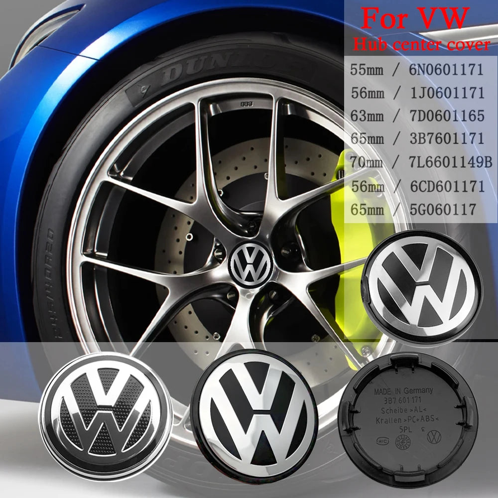 VW Volkswagen Car Wheel Center Hub Caps Cover 3D 4pcs 55mm 56mm 65mm 70mm for 4 5 6 7 Passat B5 B6 B7 Polo Touran CC accessories
