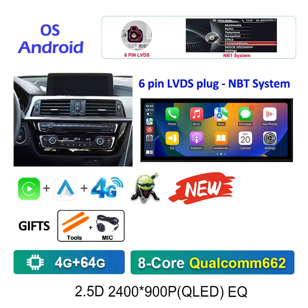12.3" Android CarPlay Screen for BMW 3/4 Series F30 F31 F32 F33 F34 F36 (2013–2019) NBT/EVO — Android Auto, GPS, 4G