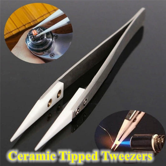 Stainless Steel Ceramic Tipped Tweezers, Fine Point Heat Resistant
