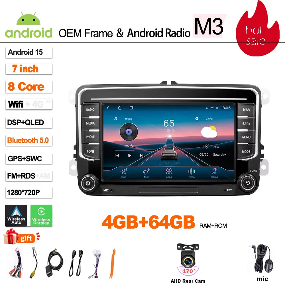 Car Stereo with Apple CarPlay & Android Auto, Compatible with VW CC, Passat B7, Polo, Golf 5 6 & Jetta