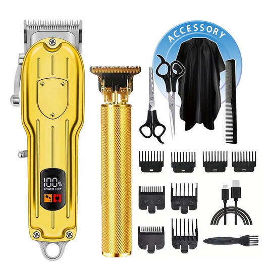 Professional Men's Cordless Electric Clipper, T-Blade Beard Trimming Kit, Haircutting Set with LED Display, Gift for men