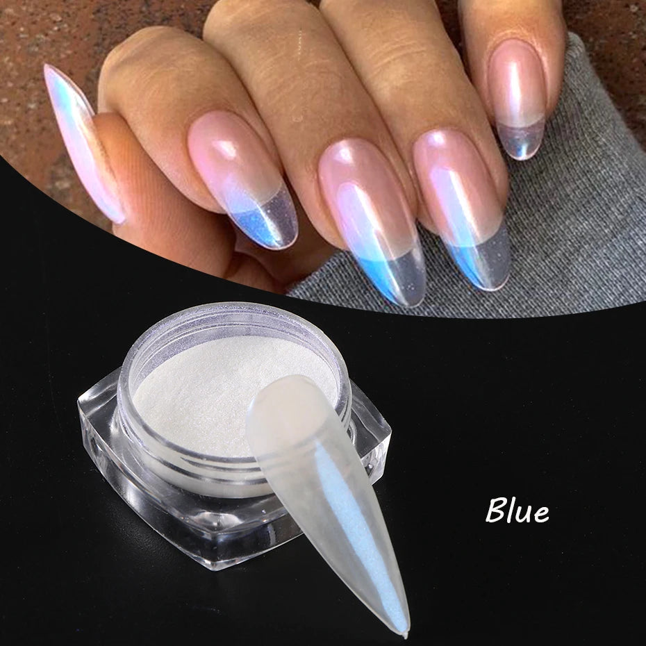 Moonlight Pearl White Nails Glitter Dust Chrome Aurora White Rubbing on Powder Shell Mirror Pigment Nail Art Supplies Decoration