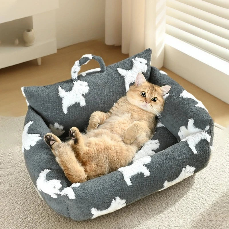 Dog Bed with Raised Edges Cat Mat Long Plush Deep Sleeping Warm Soft Small Dog Cushion Calm Beds for Small Dogs Cats for Warmth