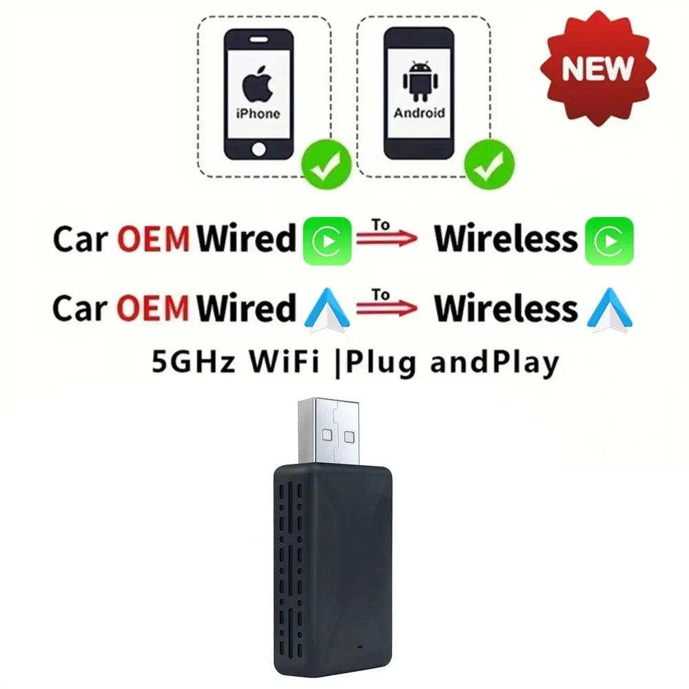 2 in 1 Wireless Carplay Adapter for Apple iOS Android Wi-Fi 6 Bluetooth5.4 Auto Smart USB Plug and Play For Havel Kia Volvo Audi
