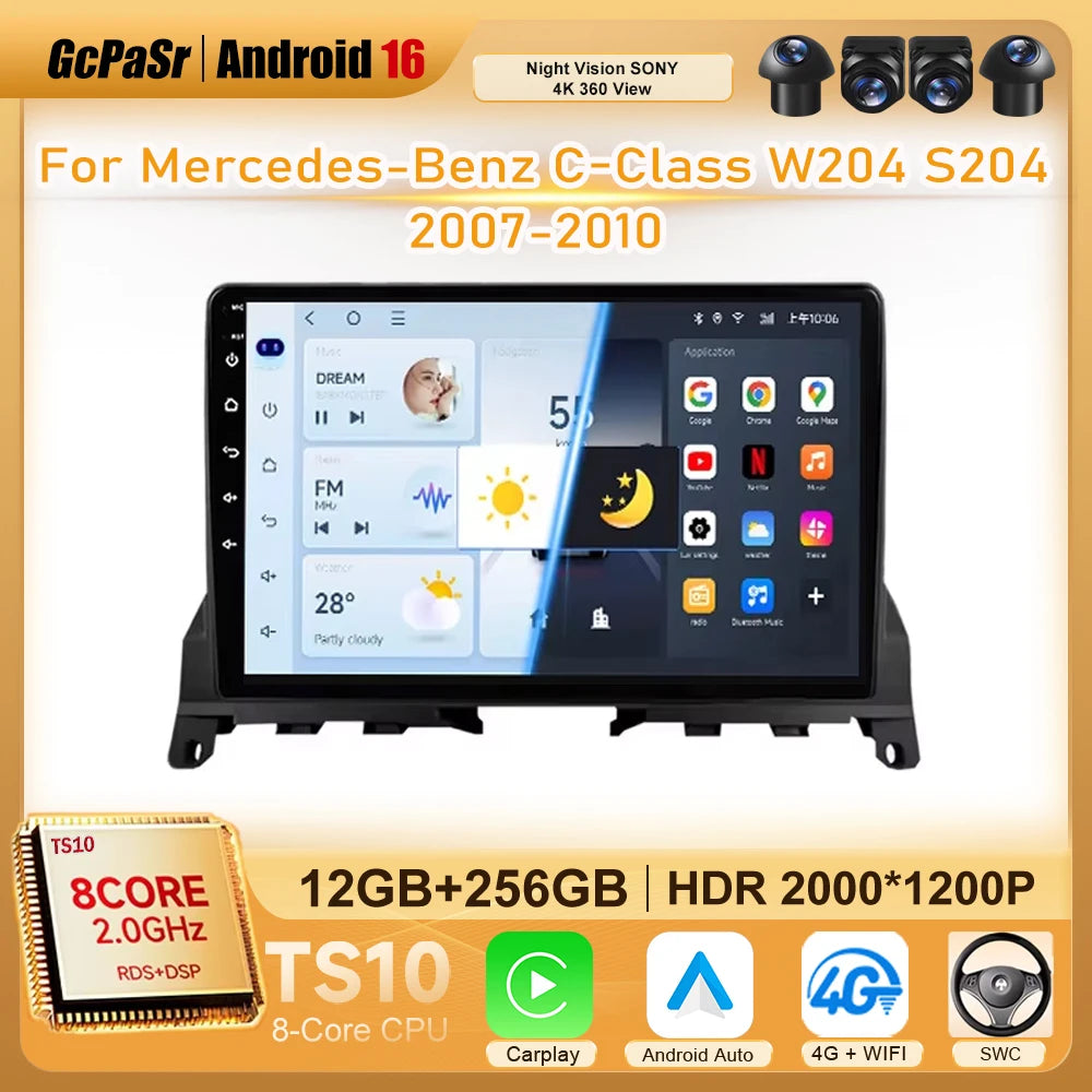 Car Stereo with Apple CarPlay & Android Auto, Compatible with Mercedes-Benz C-Class W204 S204 (2007-2010)