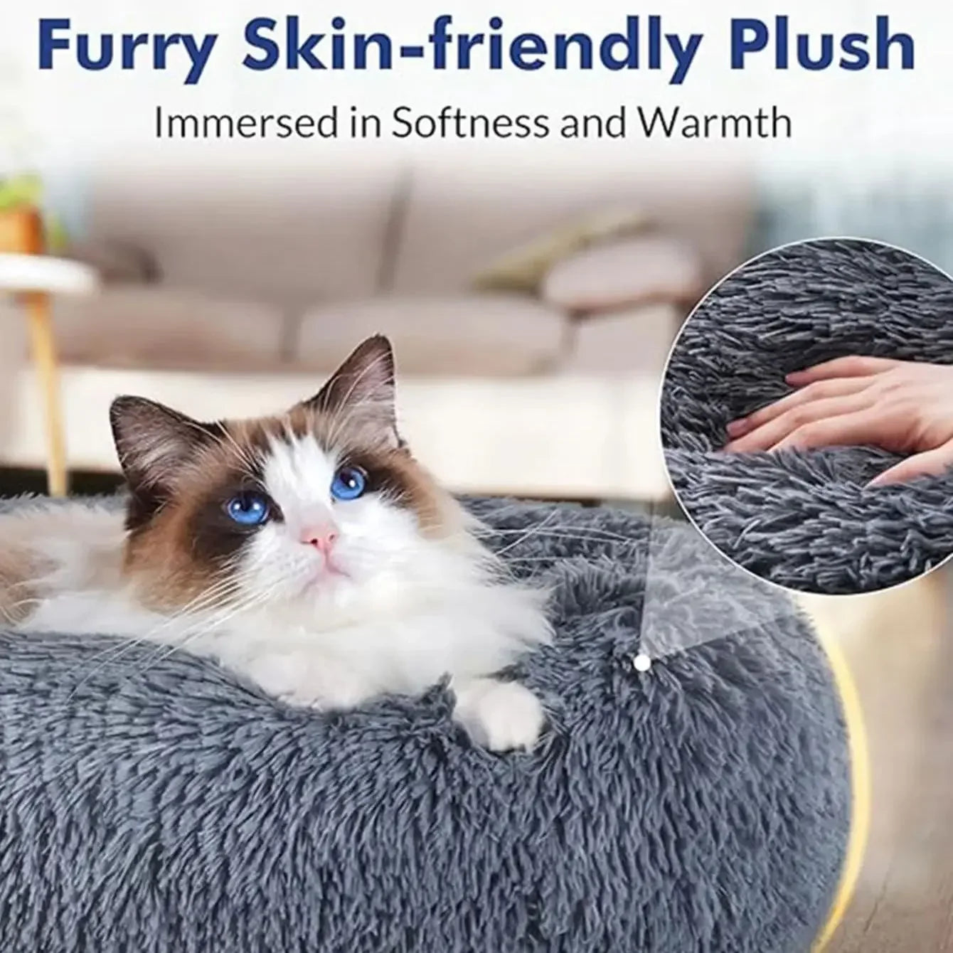 Round Plush Pet Bed — Super-Soft Washable Bed for Cats & Dogs (40–90cm)