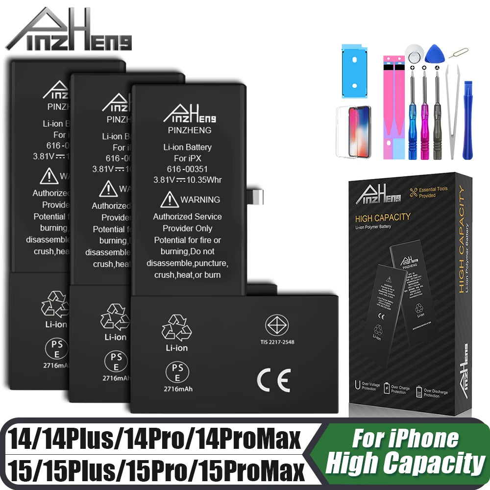 PINZHENG Real High Capacity Battery For iPhone 14 15 14 Pro 15 Pro 14 Pro Max 15 Pro Max 14 Plus 15 Plus Replacement Batteries