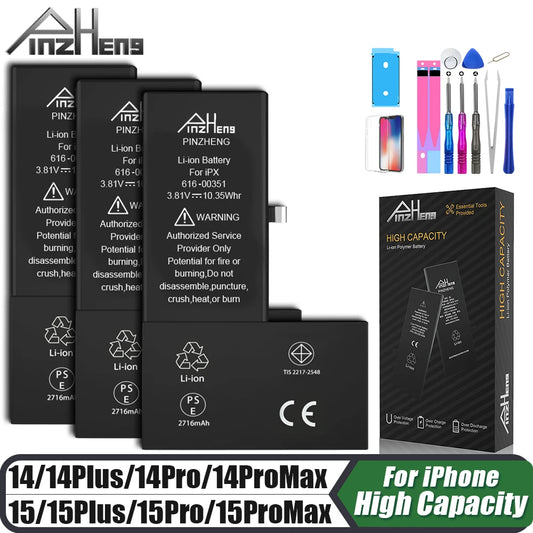 PINZHENG Real High Capacity Battery For iPhone 14 15 14 Pro 15 Pro 14 Pro Max 15 Pro Max 14 Plus 15 Plus Replacement Batteries