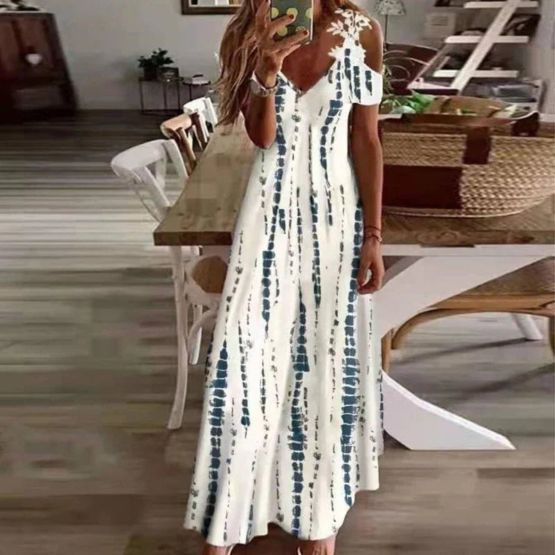Women's Lace Maxi Dress - Sleeveless Suspender, Printed Summer