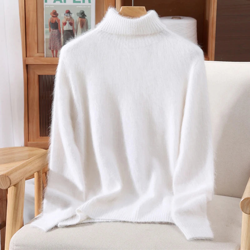 Women's High Collar Knit Sweater, Thick Pullover