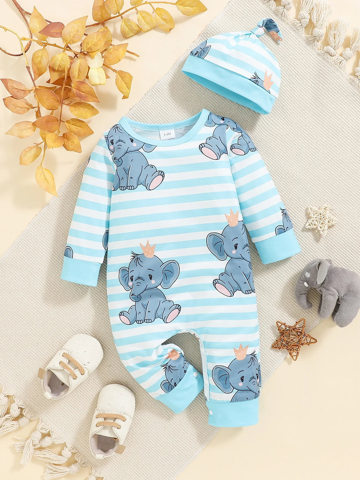 Baby Boy Bear Print Romper - Long Sleeve Button-Front Onesie - photo 9