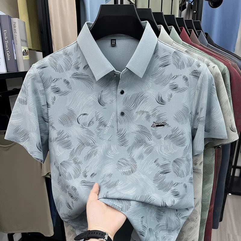 Men's Feather-Print Polo - Breathable Cloth, Urban Casual Style