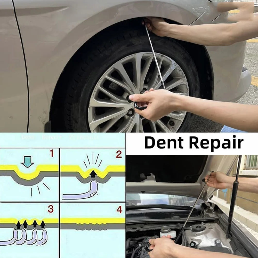 Car Dent Repair Head Replacement Hooks Stainless Steel Push Rods Removal Crowbar Kit for car Body dents and Hail Damage Removal