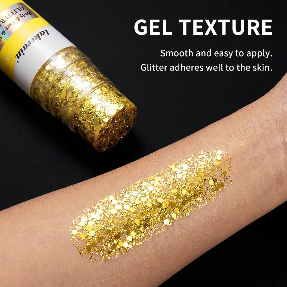 Body Glitter Sequin Stick Gel Texture Long-Lasting Dazzling Smudge-Proof Rich Sparkling Glitter Body Art for Party Stage Makeup
