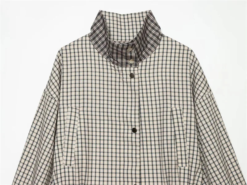 Women's Oversized Plaid Jacket - Long Sleeve Casual Autumn Coat - photo 5