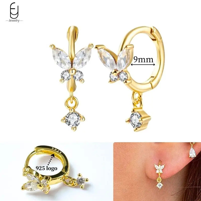 925 Sterling Silver Crystal Drop Earrings for Women - Heart & Flower Studs