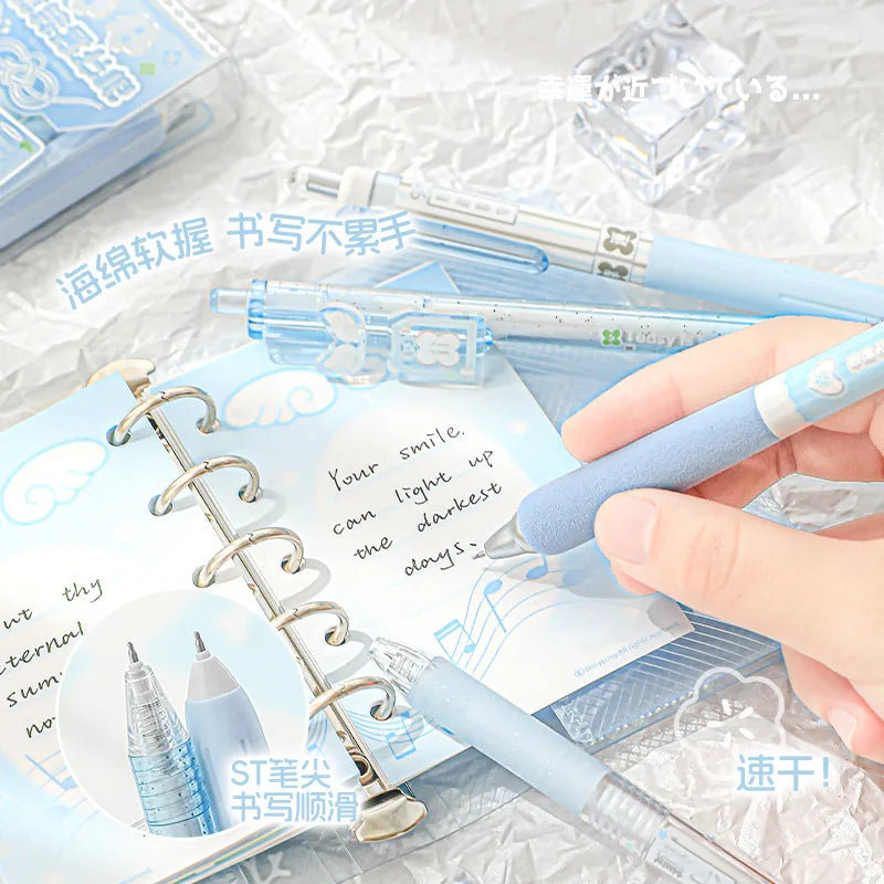 4pcs Good Luck Gel Pens Set Sweety Japanese Style 0.5mm Ballpoint Black Ink for Writing Student Back to School Kids Gift A3142