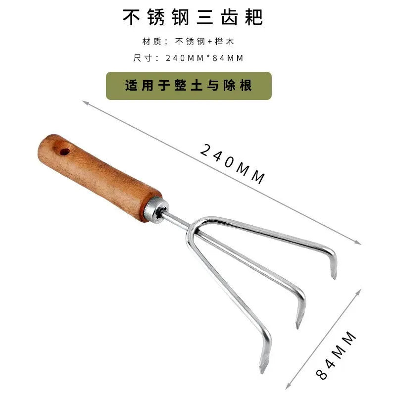 4-Piece Heavy-Duty Garden Tool Set – Stainless Steel Hand Shovel, Trowel & Rake with Wooden Handles