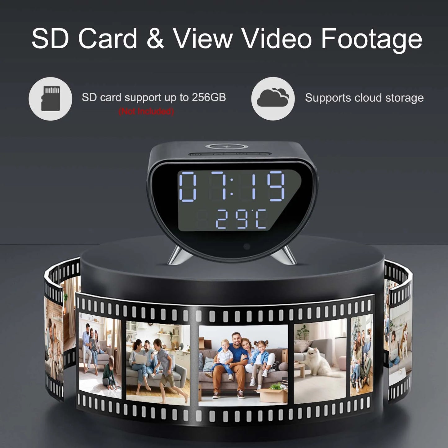 4K WiFi Clock Camera — Wireless Charging Home Security Monitor
