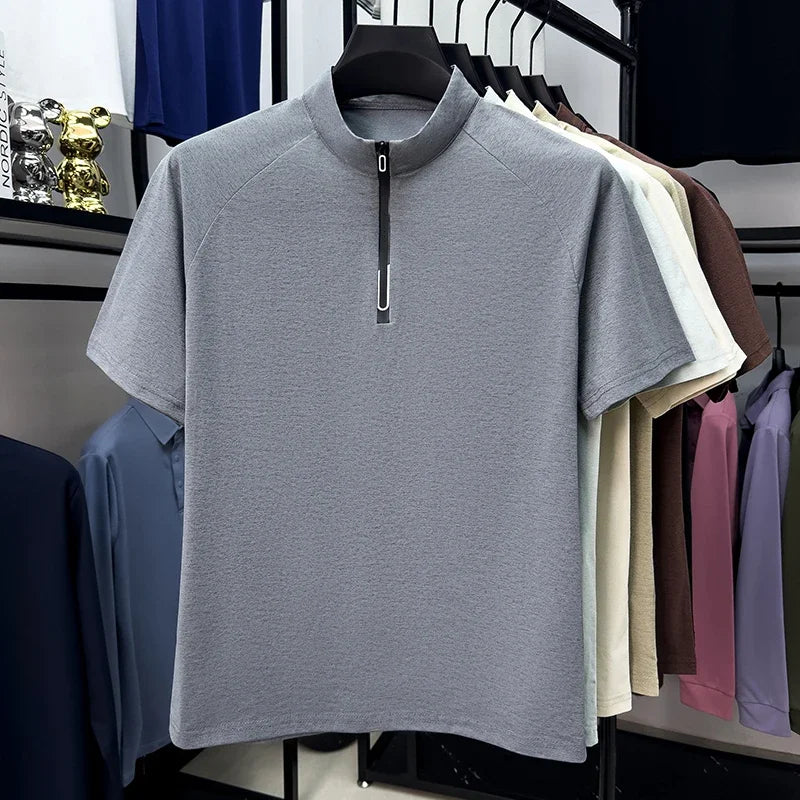 Men's Half-Zip Mandarin Tee - Cool-Touch Raglan, Breathable Knit