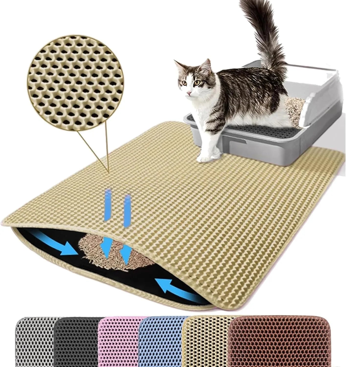 Double Layer Non-Slip Cat Litter Trapping Mat – Waterproof Wear-Resistant Litter Box Filter Pad | Anti-Slip