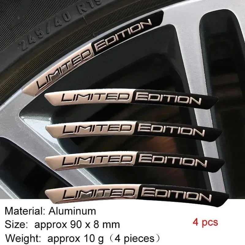 4 Pc Aluminium Alloy Car Hub Stickers, Rim Decorative Strips