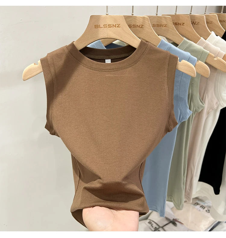 zjaiss 2026 Cotton Tops Neck Summer Basic Shirts White Black Casual Sport Vest Off Shoulder Green Women's Tank Top