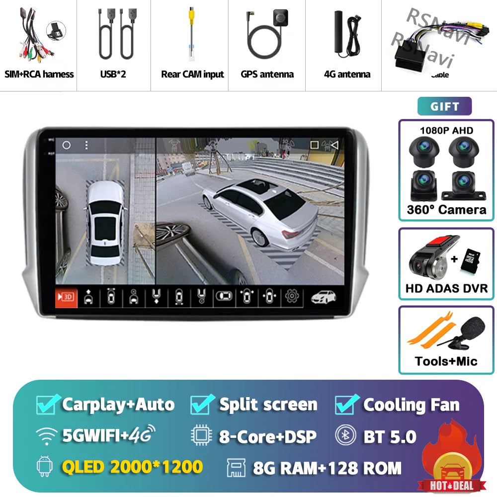 Android 16 Navigation Multimedia Player For Peugeot 2008 208 Series 2012 2013 2014 - 2018 Carplay Auto Stereo BT video Car radio