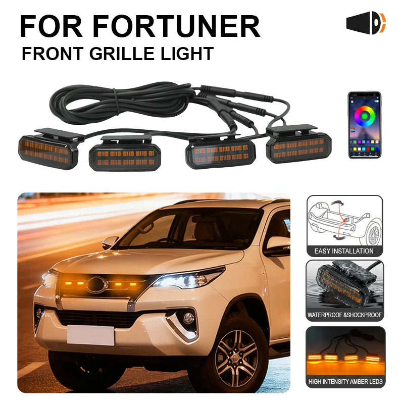 FOR Toyota Fortuner Car Center Grille Small Amber Light Single Color Snap LED High Brightness Waterproof Models