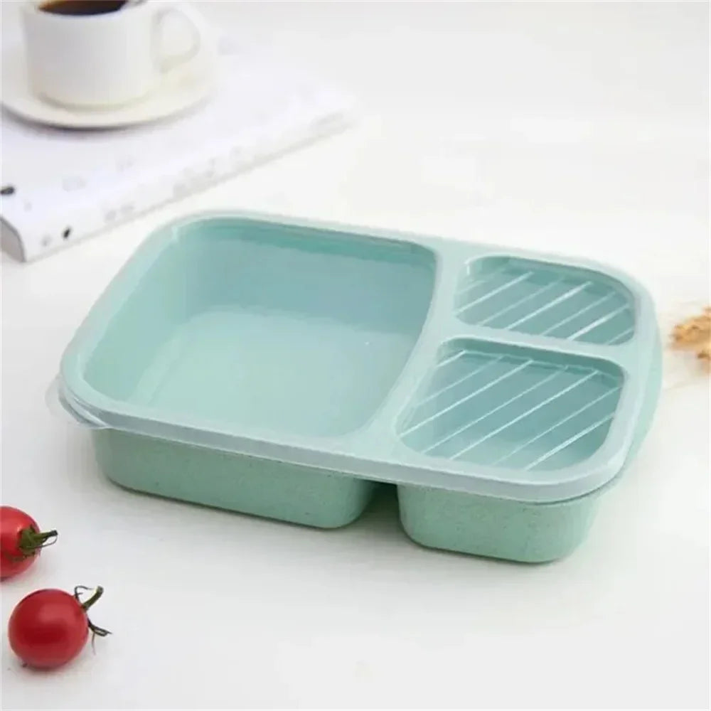 Bento Lunch Box Set 3 Compartment Food Storage Containers Wheat Straw Meal Prep Lunch Box Plastic Food Storage Container