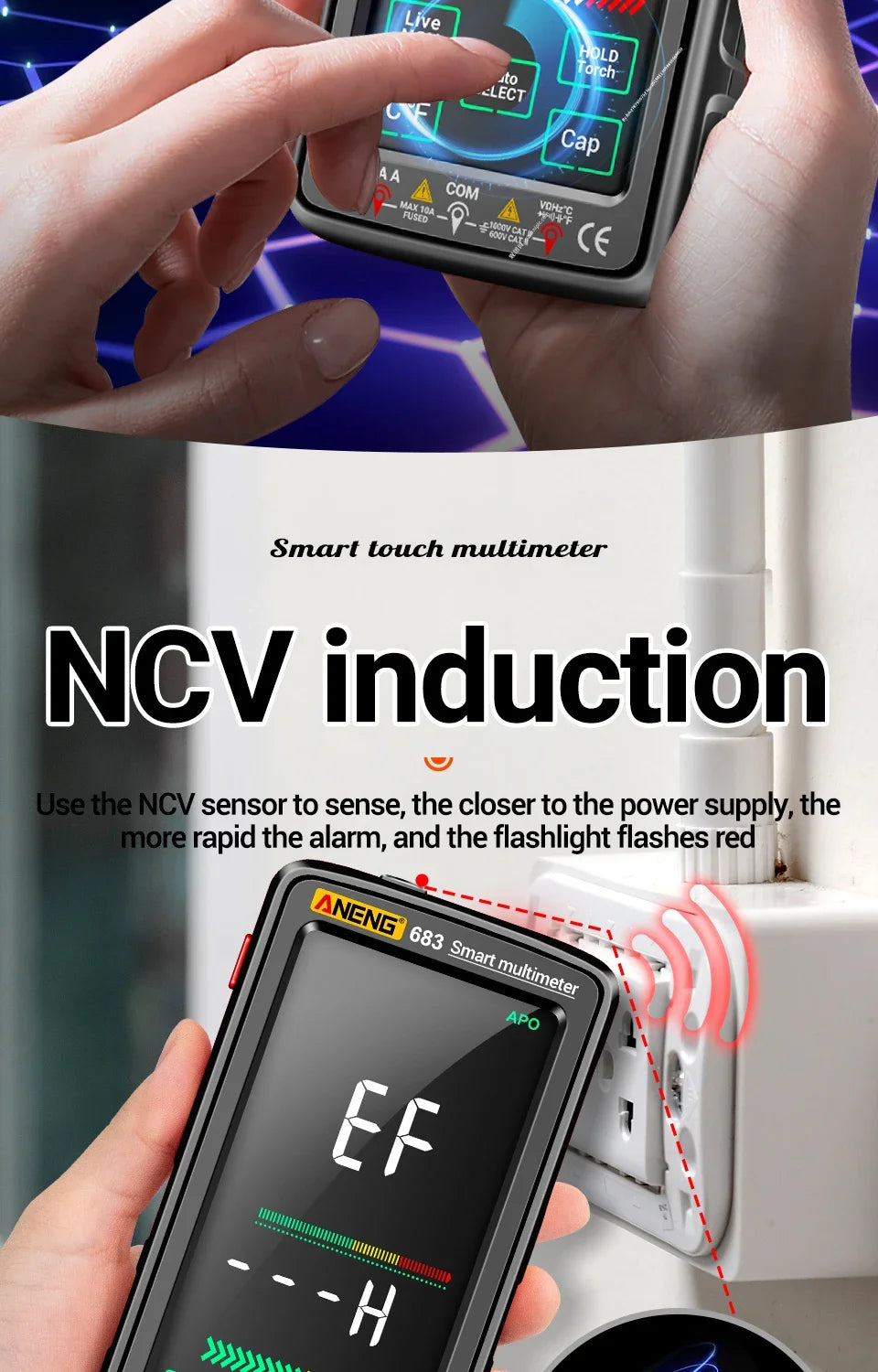 ANENG 683 Smart Multimeter Tester High-end Touch Rechargeable 6000 Counts Multimetro Test Multitester AC/DC Voltage Current Tool