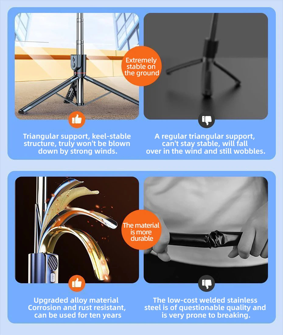 Retractable Selfie Stick 70-Inch And Tripod  Dual Handheld And Freestanding Design Wireless Remote Shutter 360 Degree Rotation And Multi-Angle Adjustment Stable