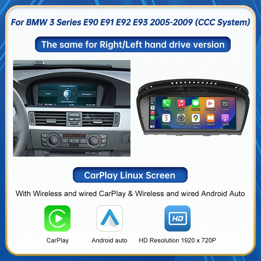 8.8" Wireless CarPlay & Android Auto Display Screen, Compatible with BMW 3 Series E90 E91 E92 E93