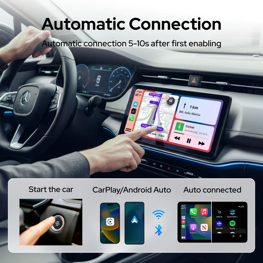 Skilldrive 2026 Mini CarPlay Wireless Android Auto Adapter Type C AI Smart Box Intelligent System USB C for Wired CarPlay Car