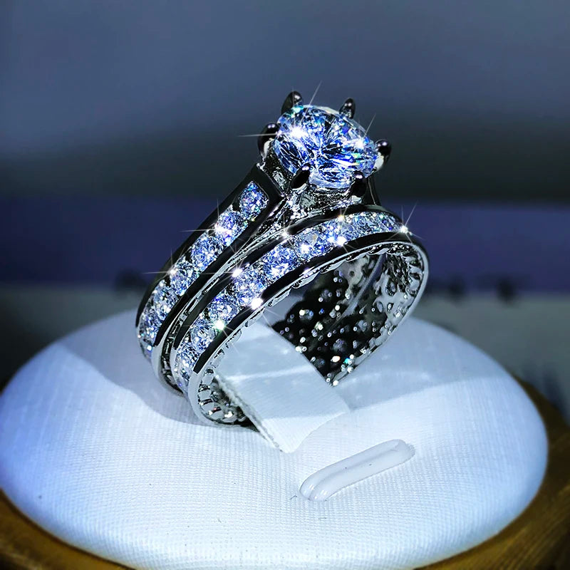 925 Silver 2-Piece Engagement Ring Set – Two-Tone Zircon