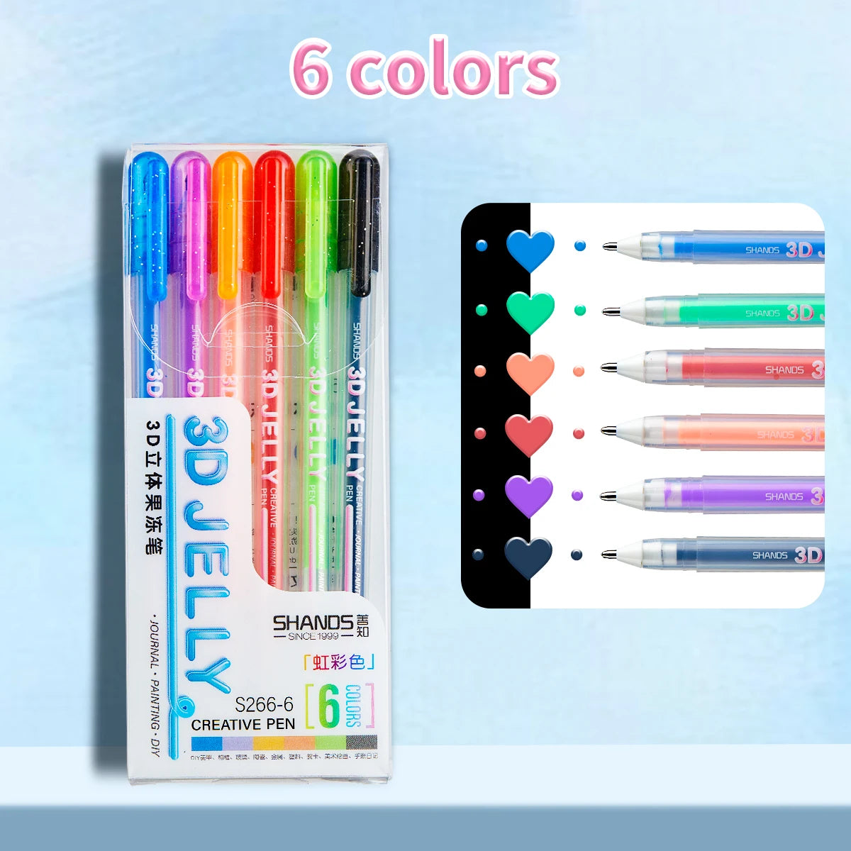 SHANDS 12PCS 3D Jelly Gel Pens Set, 1.0mm Bold Tip, Vibrant Ink, Quick-Dry & Smooth for Drawing, Journaling & Back to School