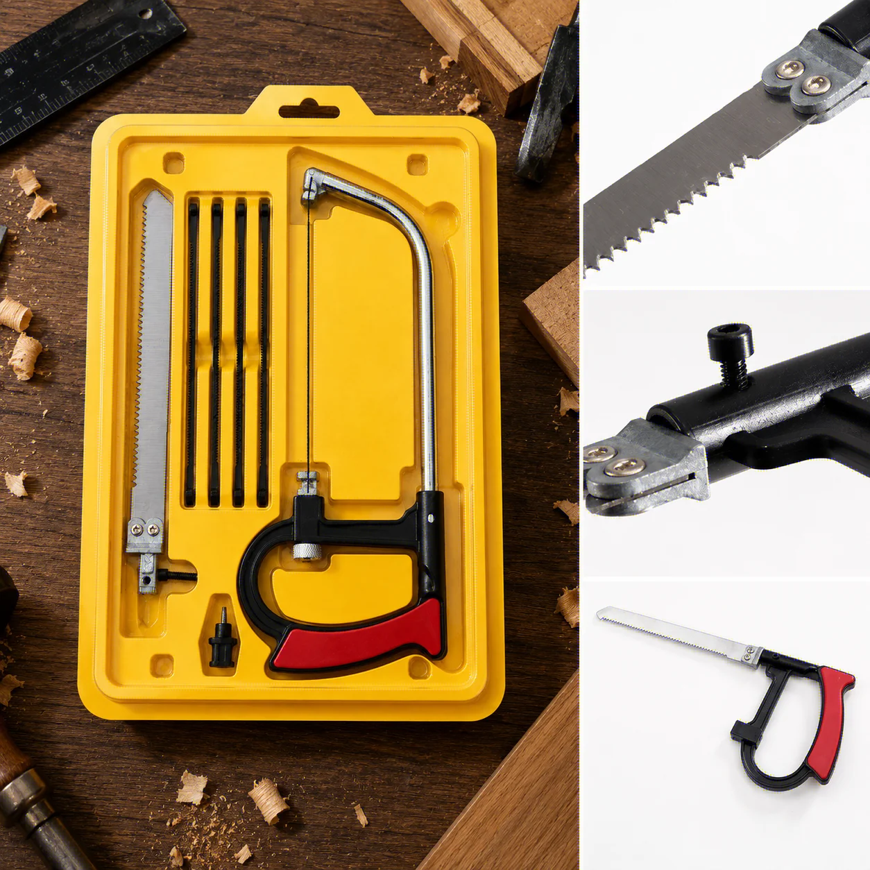 8in1 Multi-Purpose Hand Saw Kit with 6 Blades for Woodworking Metalworking Glass Cutting - DIY Steel Saw Tool for Model Hobby