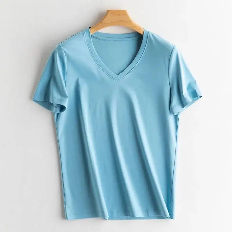 Women's Luxury Mulberry Silk Cotton T-Shirt – Loose Round Neck Short Sleeve Solid Basic Top
