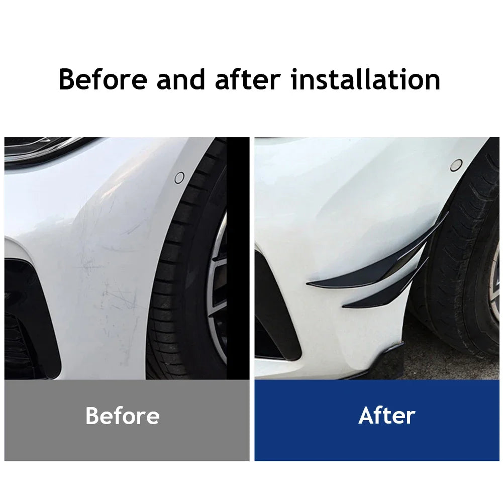 4pcs Universal Carbon Fiber Car Front Bumper Lip Rubber Fins Styling Spoilers Splitter Canards Valence Sticker Decorative Kit