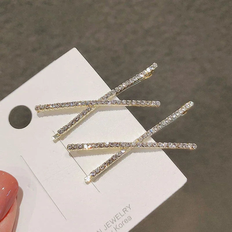 2pcs Cross Crystal Hairpins Rhinestone X Hair Clips Barrettes Simple Side Clip Bridal Headwear Girl Fashion Hair Accessories New
